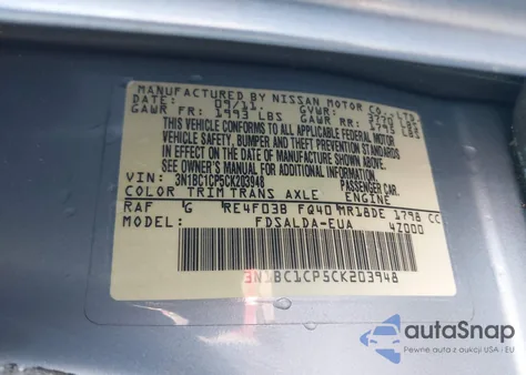 2012 Nissan Versa S/Sl from USA, damaged, VIN 3N1BC1CP5CK203948